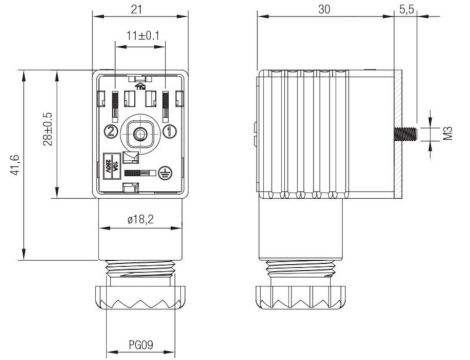 Wtyczka do cewki elektrozaworu, typ B IP65, 0-230V AC/DC - 2