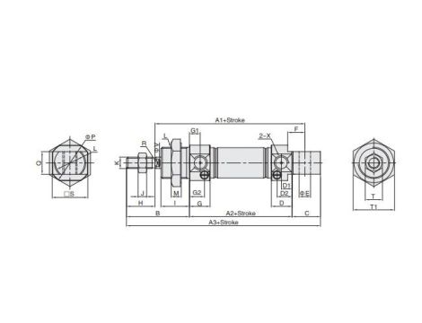 Siłownik pneumatyczny okrągły ISO6432 D25x25 z amortyzacją pneumatyczną - 2