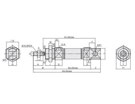 Siłownik pneumatyczny okrągły ISO6432 D20x10 z amortyzacją mechaniczną - 3