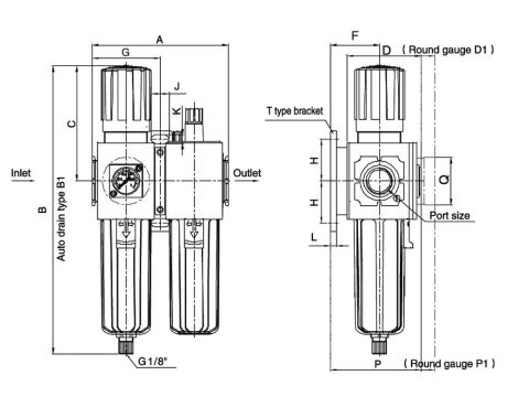 Blok przygotowania powietrza G 1/2 GW do 10 bar, regulacja 1,5-9 bar, 5 um - 3