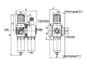 Blok przygotowania powietrza G 1/4 GW do 10 bar, regulacja 1,5-9 bar, 5 um