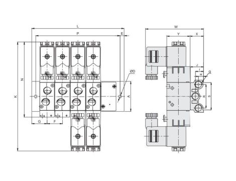 Płyta zaworowa do zaworów rozdzielających G 1/8, 4 zawory, Flowmatik 5/2 5/3 - 2