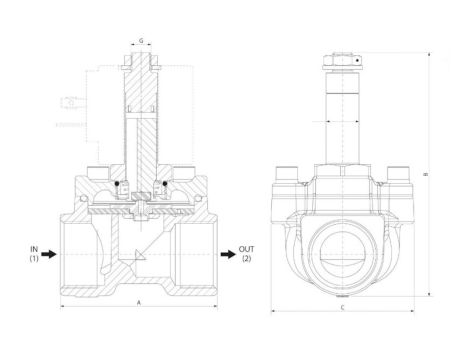 Zawór elektromagnetyczny membranowy 2/2 NC, G 3/8, EPDM, 0-16 bar, DN14, 24V DC, normalnie zamknięty - 5