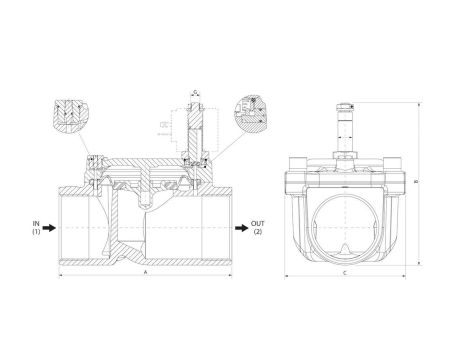Zawór elektromagnetyczny membranowy 2/2 NC, G 1 1/4, FKM, 0,2-10 bar, DN40, 220V AC