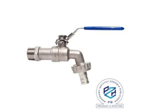 Zawór czerpalny nierdzewny Flowmatik G 1 GZ PN16, PTFE pod wąż z blokadą