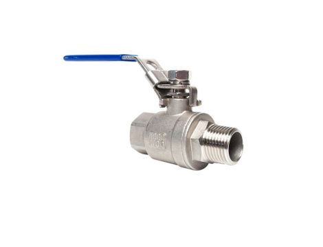 Zawór kulowy gwintowany Flowmatik R 1/2 GW - R 1/2 GZ PN63, 2-elementowy, PTFE, stal 316, z blokadą - 2