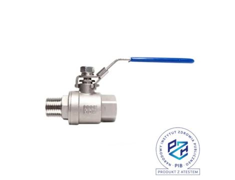 Zawór kulowy gwintowany Flowmatik R 3/4 GW - R 3/4 GZ PN63, 2-elementowy, PTFE, stal 316, z blokadą