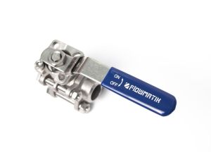 Zawór kulowy do wspawania Flowmatik BW 3 PN63, 3-elementowy PTFE 316 z płytą ISO5211 z blokadą