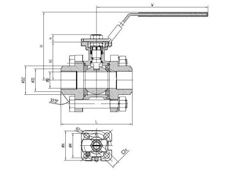 Zawór kulowy do wspawania Flowmatik BW 3/4 PN63, 3-elementowy PTFE 316 z płytą ISO5211 z blokadą - 3