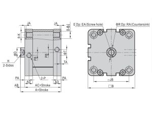 Siłownik pneumatyczny kompaktowy, D80x25 ISO21287, z gwintem wewnętrznym