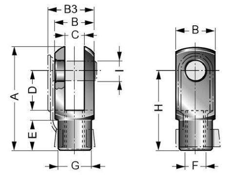 Końcówka widełkowa M4x0,7 do siłownika pneumatycznego D8-10, ISO6432 - 2