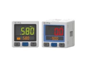 Manometr elektroniczny cyfrowy -1/0 bar, G 1/8 GZ - M5 GW, 2xPNP/4-20 mA aksjalny, kabel 2m