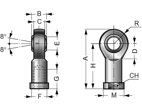 Końcówka prosta z przegubem kulowym M8 do siłownika D20, ISO6432 - 2
