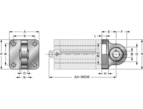 Ucho proste z przegubem kulowym do siłownika pneumatycznego D125, ISO15552/6431, ISO21287 - 3