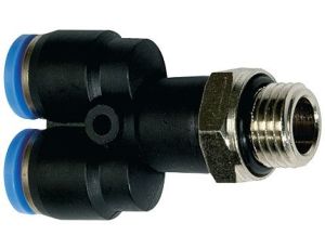 Trójnik pneumatyczny wtykowy typu Y, G 1/4 GZ do węża fi 10 mm, tworzywo sztuczne