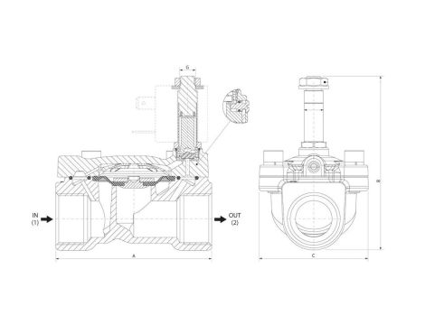 Zawór elektromagnetyczny membranowy 2/2 NC, G 3/8, NBR 0,15-16 bar, DN14, 220V AC - 4