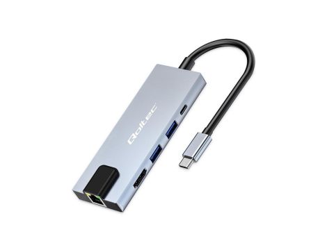 Qoltec Hub Adapter USB-C 5w1 USB-C PD 100W 2x USB HDMI 4K RJ45