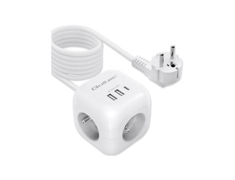 Qoltec Kostka zasilająca przedłużacz 6w1 z podświetlanym włącznikiem 3x AC 2x USB 1x USB-C PD 20W Biała Kabel 2m