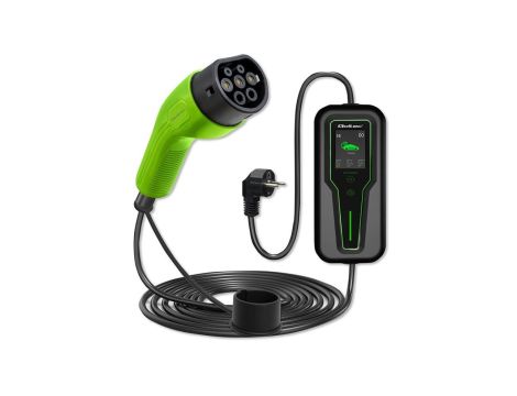Qoltec Mobilna ładowarka do samochodu elektrycznego EV z regulacją 2w1 Typ2 3.5kW 230V LCD Przenośna Wallbox 5m