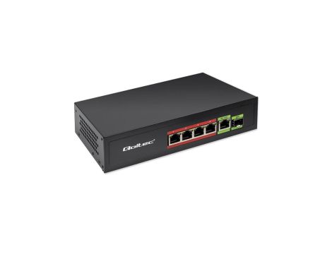 Qoltec Przełącznik sieciowy SWITCH FAST Ethernet PoE 4x RJ45 PoE 1x RJ45 Uplink 1x SFP 65W 1000 Mb