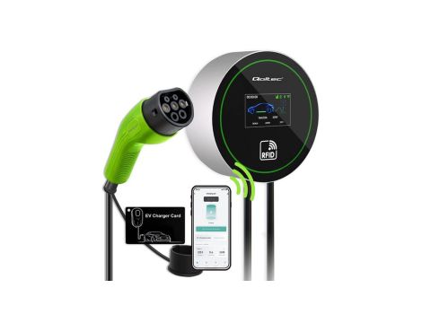 Qoltec Stacja ładowania EV 2w1 Typ2 22kW Wi-fi LCD 3 fazy Wallbox Smart life app RFID 5m