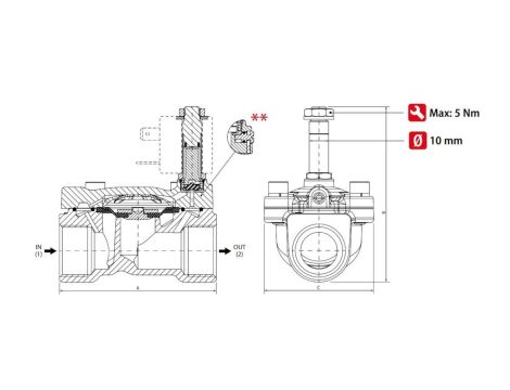 Zawór elektromagnetyczny membranowy 2/2 NC, G 3/8, NBR, NC, 0,15-25 bar, DN14, 24V DC, stal nierdz. - 2