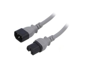 SN28-3/14/1.0GY Kabel: 3x14AWG, IEC C14 męski,IEC C15 żeński, 1m, 15A