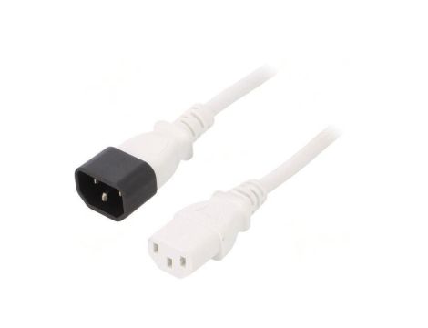 Kabel: 3x1mm2, IEC C13 żeński,IEC C14 męski, 3m, 10A LT-602+501 H05VV-F 1.0/3C WHT 3M