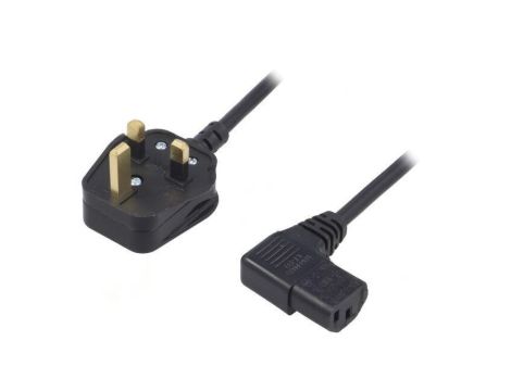 Kabel: 3x0,75mm2, BS 1363 (G) wtyk,IEC C13 żeński kątowy prawy LT-327(3A) +511R H05VV-F BLK 1.8M