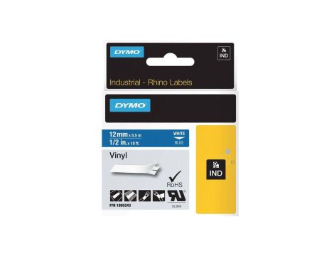 Taśma winylowa do drukarek 12mm x 5,5m biała na niebieskim 1805243