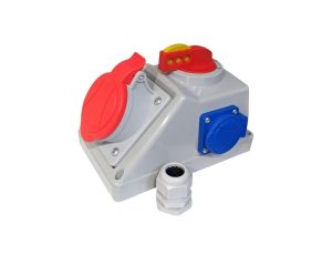 Zestaw instalacyjny gniazdo siłowe 5P 32A + 2x sieciowe 16A z rozłącznikiem O-I IP54 C32-18.2N