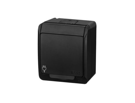 HERMES Gniazdo pojedyncze z klapką Z/U natynkowe IP44 czarne 0321-09