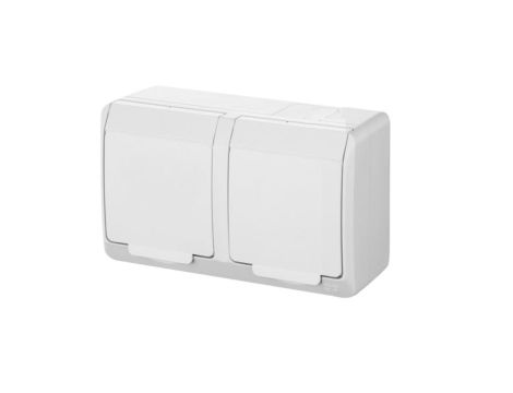 HERMES Gniazdo podwójne z klapką białą z/u natynkowe IP44 białe 0322-02