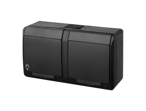 HERMES Gniazdo podwójne z klapką czarną z/u natynkowe IP44 czarne 0322-09