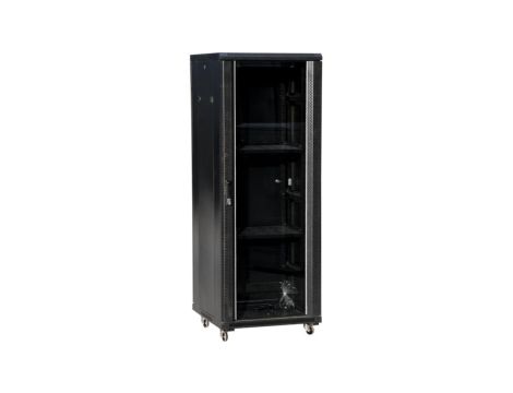 Szafa 36U 600x600, drzwi przednie szklane, osłona tylna metalowa pełna, zamek, 4 belki nośne, 4 regulowane stopki, do samodzieln