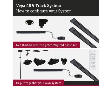 Łącznik szynowy T VEYA system 48V DC czarny matowy / tworzywo sztuczne - 5