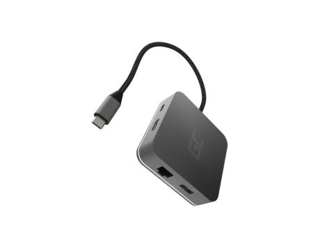 Adapter, Przejściówka, HUB USB-C Green Cell 6w1 (USB 3,0 HDMI Ethernet USB-C) do Apple MacBook, Dell XPS, Asus ZenBook i innych
