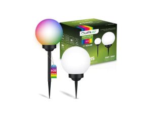 Lampa Solarna Ogrodowa LED ATRIS Wbijana Naziemna Biała Kula 20cm RGB LUMILED