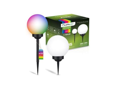 Lampa Solarna Ogrodowa LED ATRIS Wbijana Naziemna Biała Kula 20cm RGB LUMILED