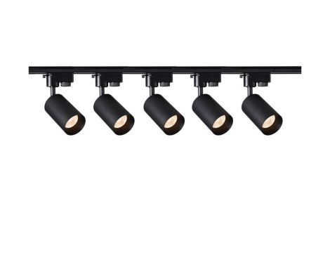 Szynoprzewód 2m czarny + 5x Lampa MALGA T Black + Końcówka zasilająca czarna + Zaślepka czarna