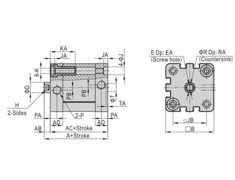 Siłownik pneumatyczny kompaktowy, D63x60 ISO21287, z gwintem wewnętrznym - 3