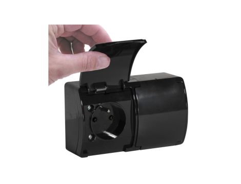 VIPLAST KOALA Gniazdo Podwójne Hermetyczne Natynkowe z Uziemieniem Bolcem Czarnymi Klapkami