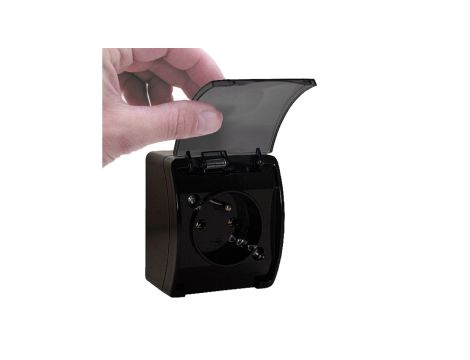 VIPLAST KOALA Gniazdo Pojedyncze Hermetyczne Natynkowe z Dymną Transparentną Klapką Pokrywą Czarne