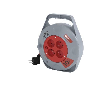 Przedłużacz zwijany 10 m / 4 gniazda / czerwony / PVC / 230 V / 1 mm2 H05VV-F3G