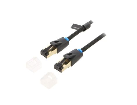 Patch cord S/FTP Cat 8 Cu PVC tekstylny czarny 5m 30AWG IKGBJ
