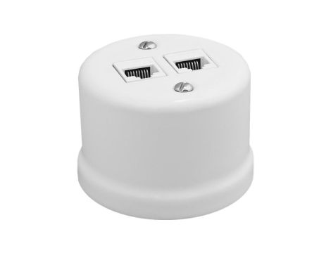 Gniazdo LAN natynkowe 2xRJ45 kat.5e Retro ceramic, białe