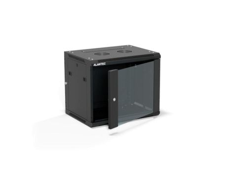 Szafa rack wisząca 19 cali 9U 600x450, drzwi szklane, tył i osłony boczne demontowalne, FLAT PACK kolor czarny ALANTEC
