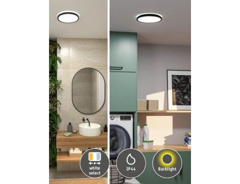 Plafoniera ATRIA SHINE LED 14,8W ze zmienną barwą 3000/4000/6500K + światło odbite okrągła 298mm/35mm 2250 lm 230V IP44 Klasa energ. B czarny / tworzywo sztuczne - 4