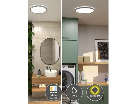 Plafoniera ATRIA SHINE LED 20,8W ze zmienną barwą 3000/4000/6500K + światło odbite okrągła 398mm/35mm 2800 lm 230V IP44 Klasa energ. B chrom mat / tworzywo sztuczne - 3