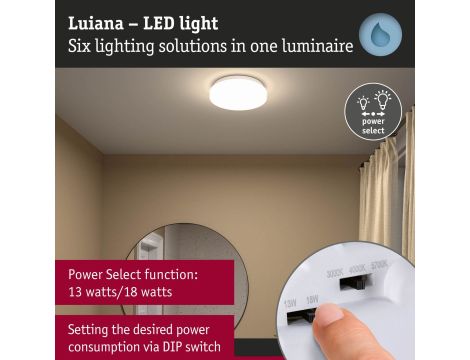 Plafoniera Luiana LED 16,5W okrągła 280mm 1750lm Power DIP 13/18W White Select 3000/4000/5700K IP44 230V biały / tworzywo sztuczne - 13